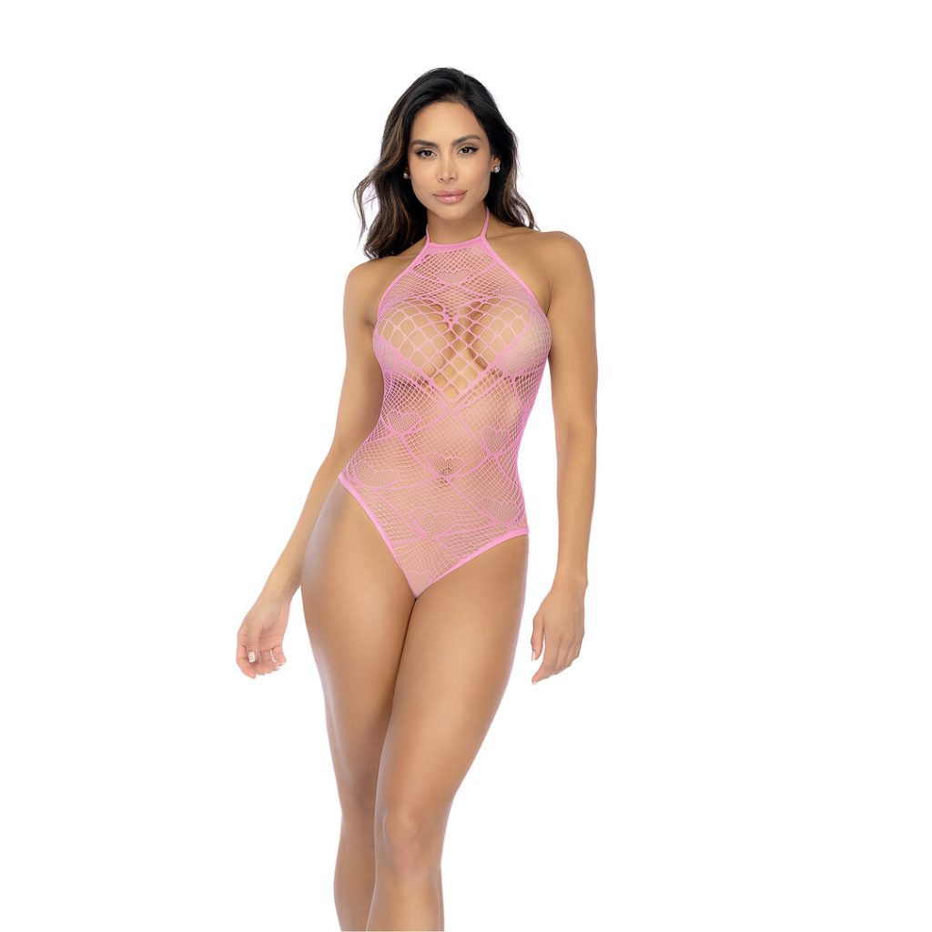 Hart Visnet Bodysuit met Hartdetail - One Size - Bubbelgum Roze