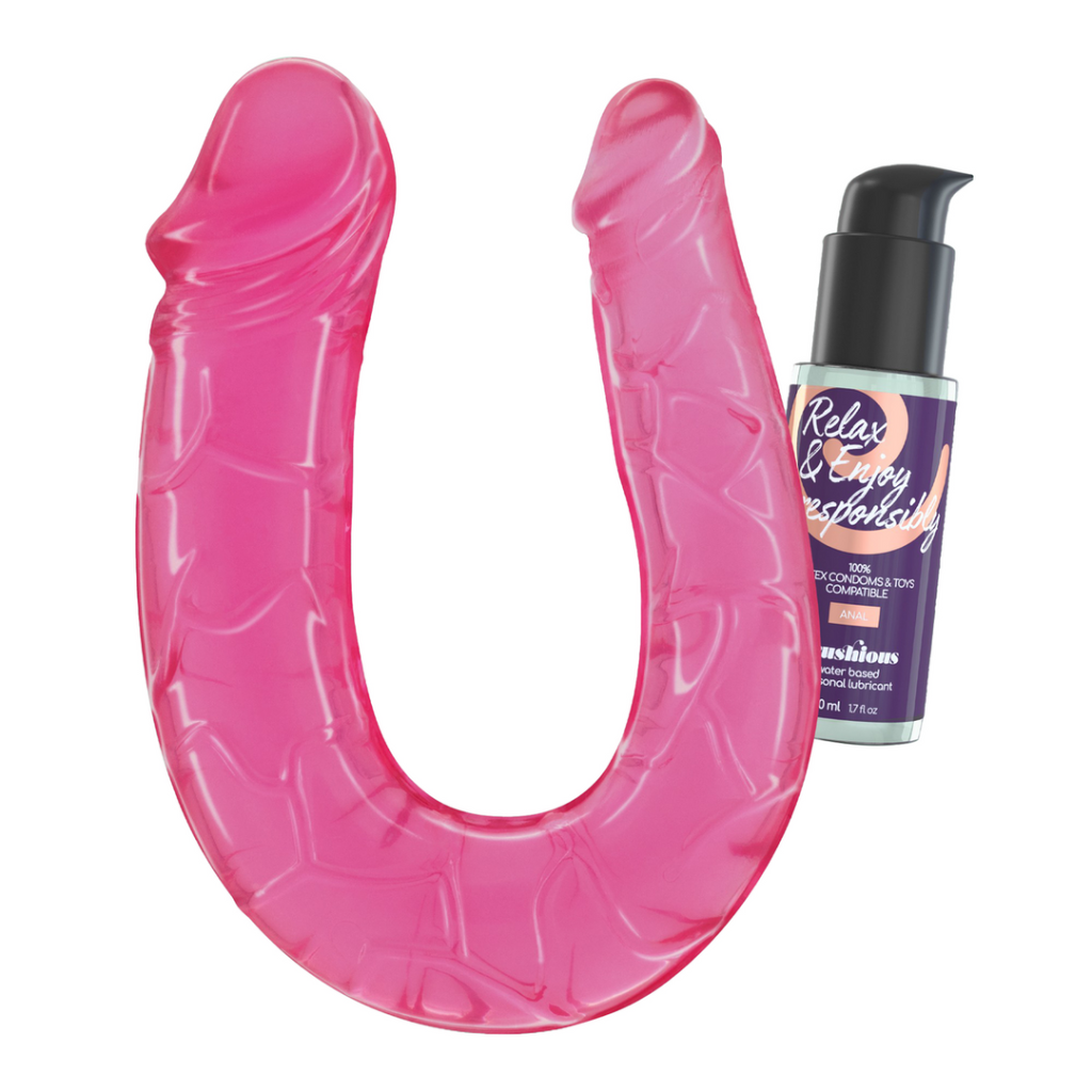 Deep Diver - Dubbele Dildo met Anale Glijmiddel - 1,7 fl oz / 50 ml - Roze