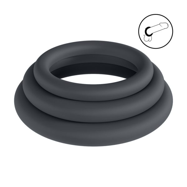 Classic Silicone Cockring Set van 3 - L/XL/XXL - Zwart