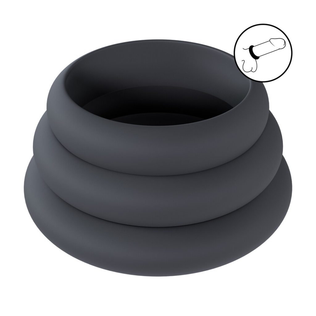 Wide O Silicone Cockring Set van 3 - L/XL/XXL - Zwart