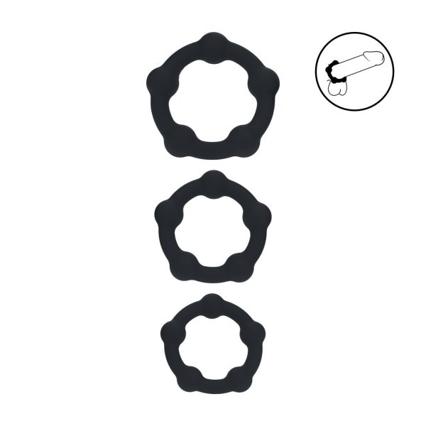 Kralen Silikon Cockring Set van 3 - S/M/L - Zwart