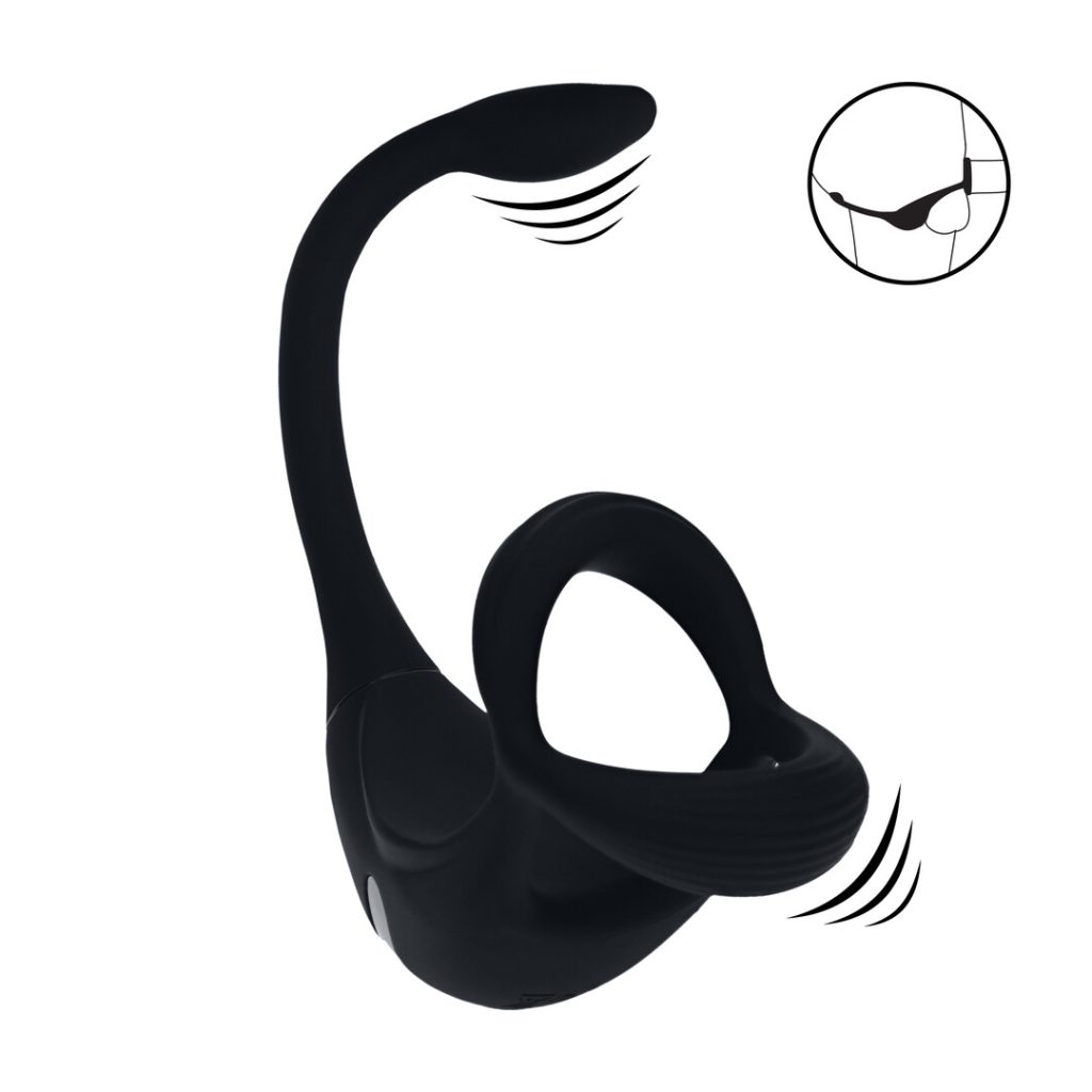 Afstandsbediening Vibrerende Siliconen Tri O Cockring met Prostaatstimulator - Zwart