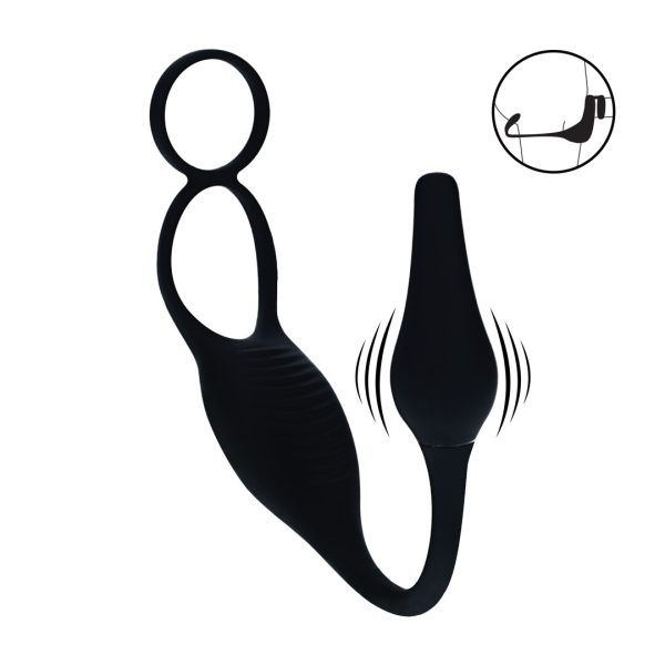 Vibrerende Siliconen Prostaat Stimulator met Cock- en Ballring - Zwart