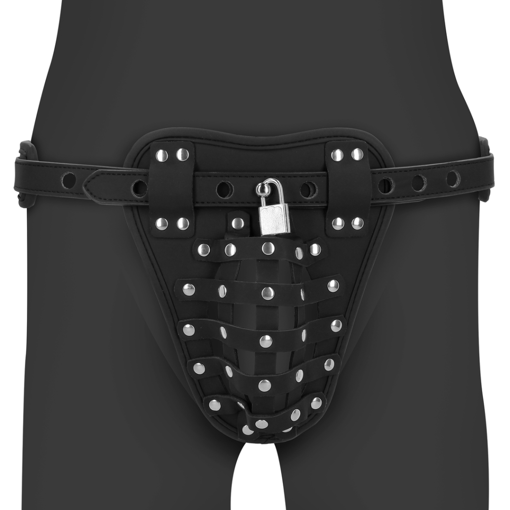 PU Leren Chastity Jock - Zwart