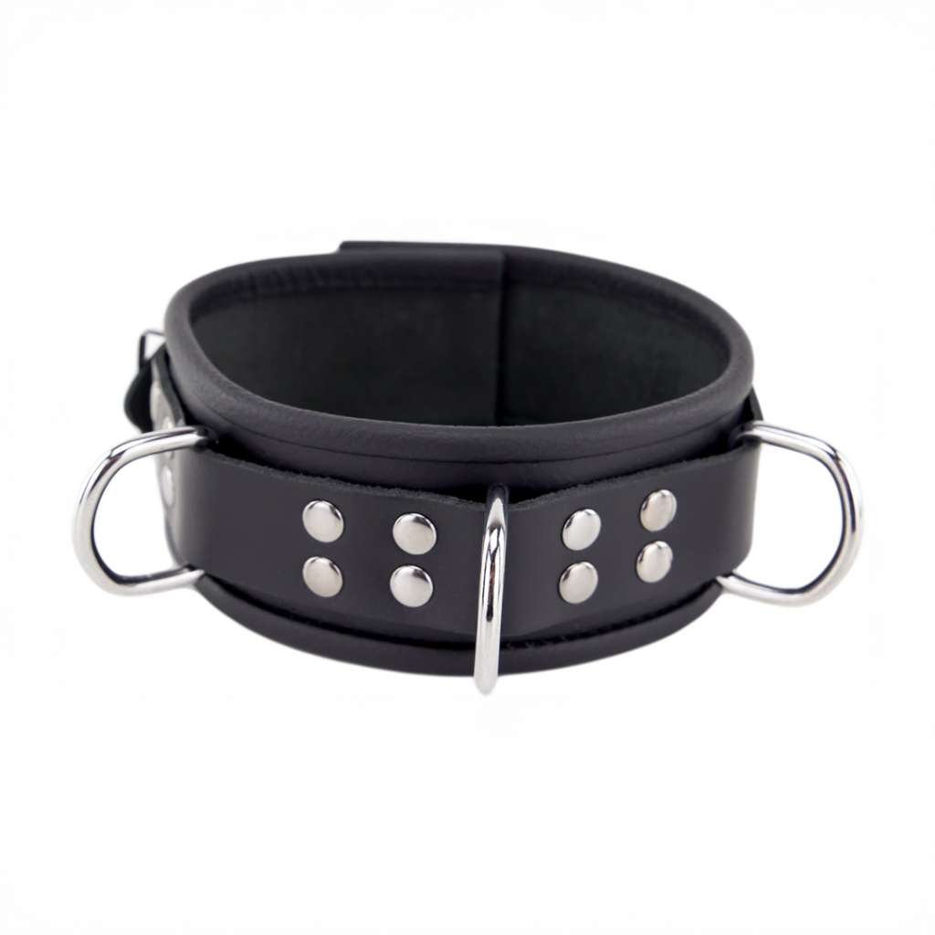 Leren Ketting 3 D Ringen - Zwart