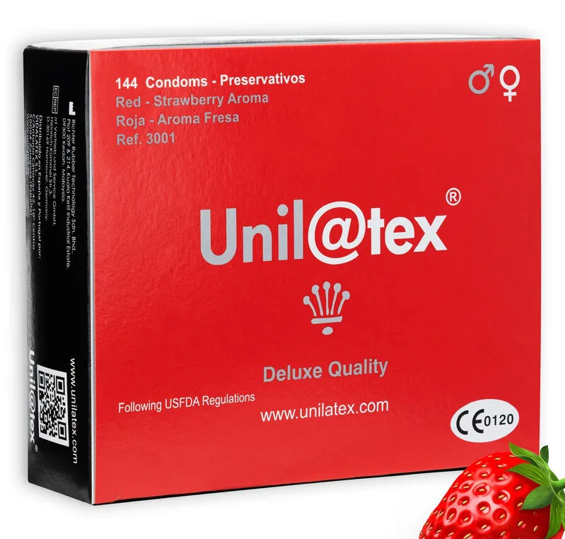 UNILATEX - ROOD/AARDBEIEN CONDOOMS 144 STUKS