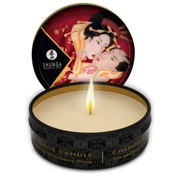 SHUNGA - MINI CARESS BY CANDELIGHT AARDBEI EN CAVA MASSAGEKAARS 30 ML