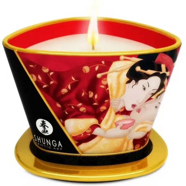 SHUNGA - MINI CARESS BY CANDELIGHT AARDBEI EN CAVA MASSAGEKAARS 170 ML