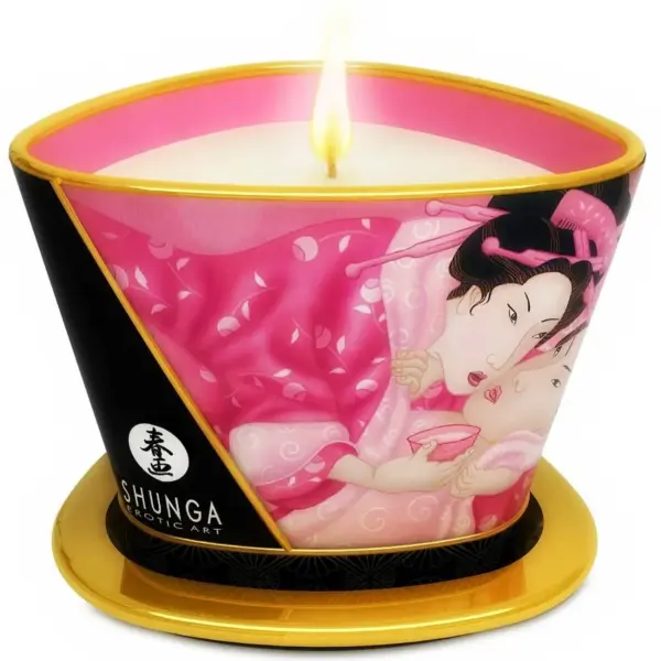SHUNGA - MINI CARESS BY CANDELIGHT AFRODISIACUM ROZEN MASSAGEKAARS 170 ML