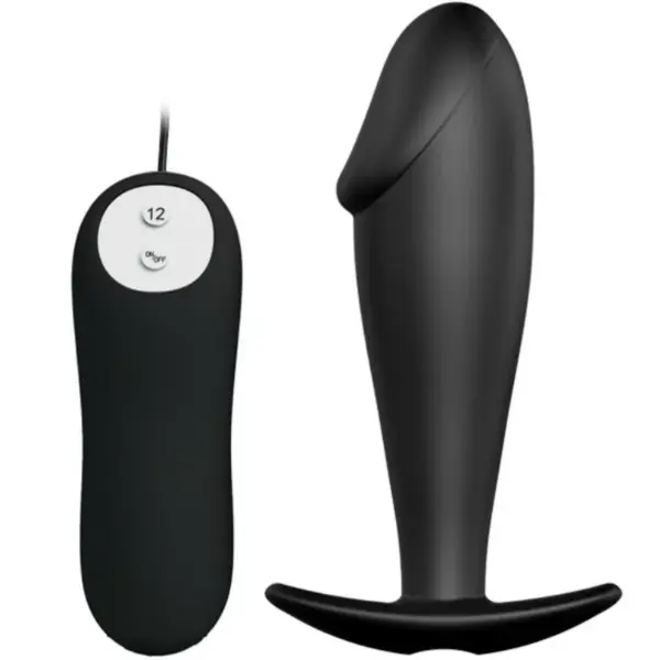 PRETTY LOVE - PENISVORMIGE SILICONEN ANAAL PLUG MET 12 VIBRATIESTANDEN - ZWART