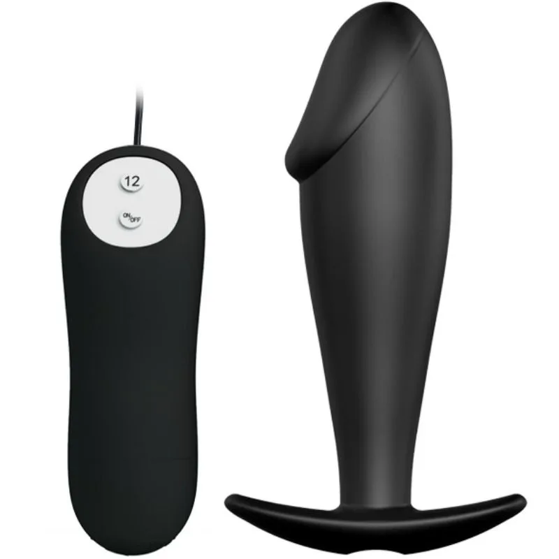PRETTY LOVE - PENISVORMIGE SILICONEN ANAAL PLUG MET 12 VIBRATIESTANDEN - ZWART