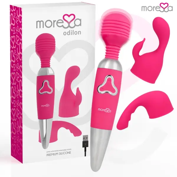 MORESSA - ODILON WAND KRACHTIGE MOTOR PLUS TWEE PREMIUM OPLAADBARE SILICONEN KOPPEN