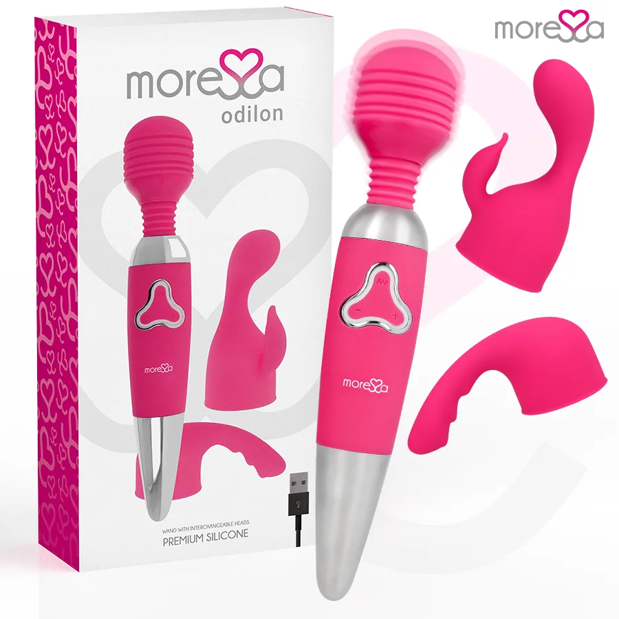 MORESSA - ODILON WAND KRACHTIGE MOTOR PLUS TWEE PREMIUM OPLAADBARE SILICONEN KOPPEN