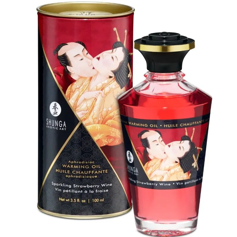 SHUNGA - AARDBEI EN CAVA WARMTE-EFFECT MASSAGE OLIE 100 ML
