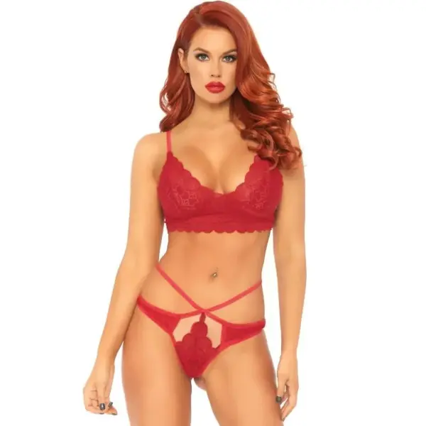 LEG AVENUE - 2-DELIGE SET MET DUBBELE BANDJES TONG M/L ROOD