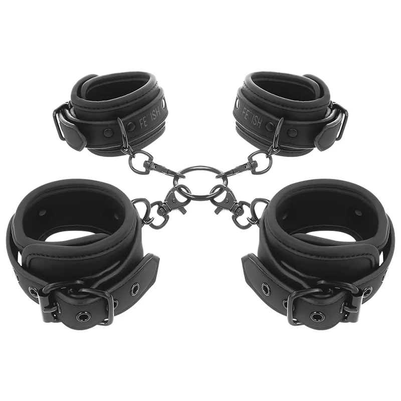 FETISH SUBMISSIVE - HANDEN EN ENKEL MANCHETTEN SET MET NOPREEN VOERING