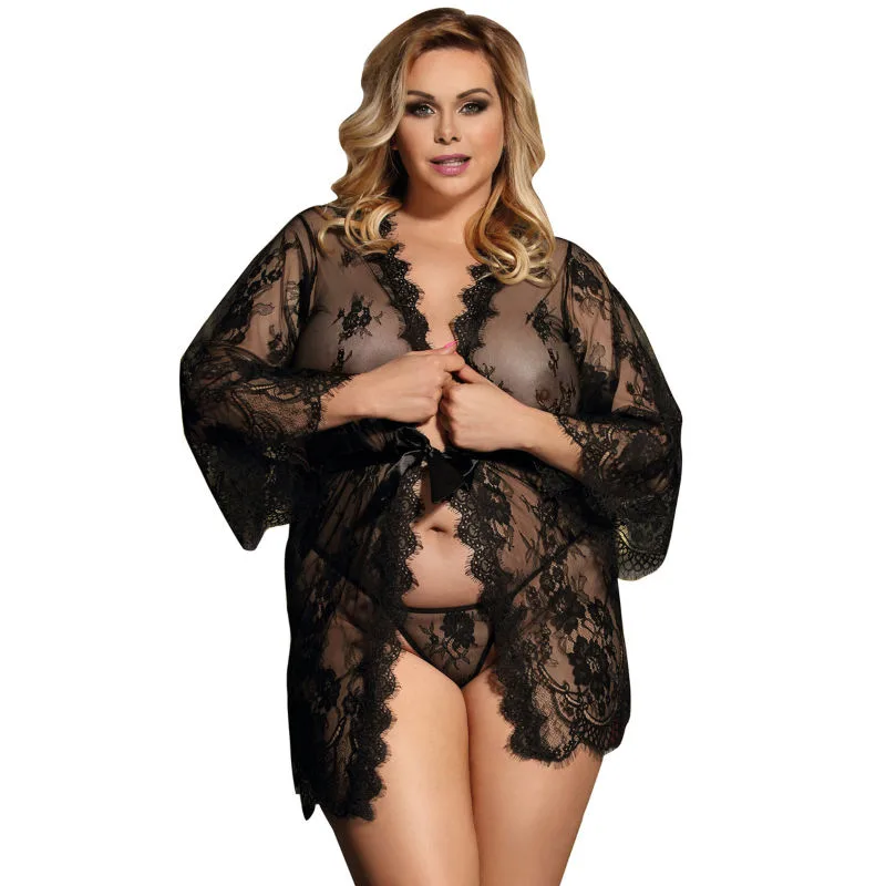 SUBBLIME - PLUS SIZE KANTEN JAS MET BELMOUWEN