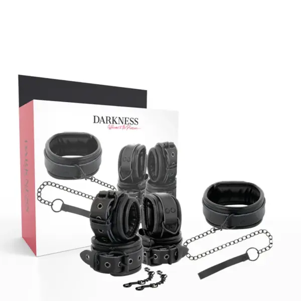 DARKNESS - ZWARTE LEDEREN HANDBOEIEN EN KRAAG