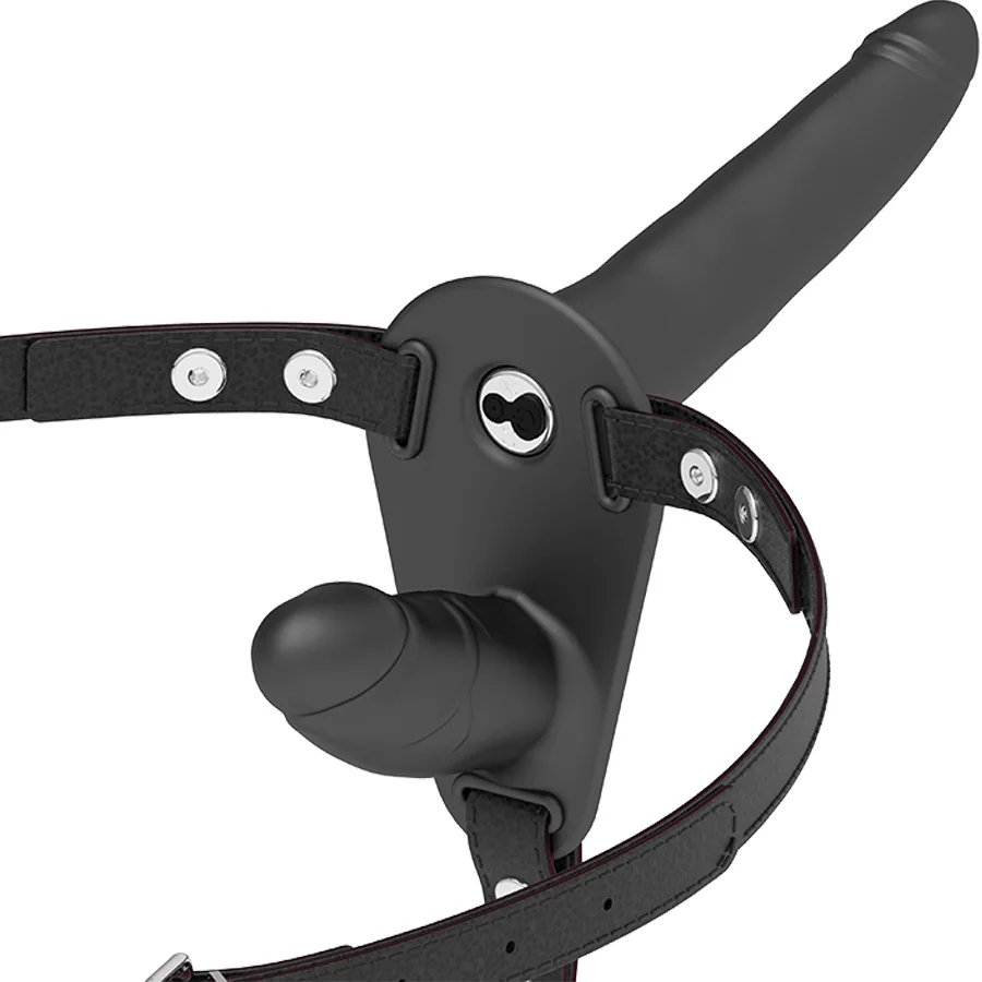 FETISH SUBMISSIVE HARNESS - DUBBELE PENETRATIE ZWARTE VIBRATOR