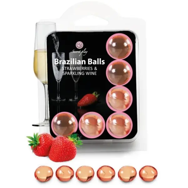 SECRETPLAY - SET VAN 6 BRAZILIAANSE BALLEN AARDBEIEN MET CAVA