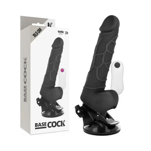BASECOCK - ZWARTE REALISTISCHE VIBRATOR MET AFSTANDSBEDIENING MET TESTIKELEN 19,5 CM -OF- 4 CM