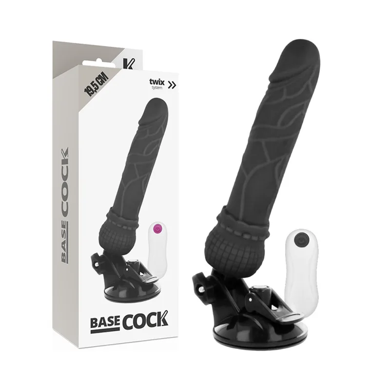 BASECOCK - REALISTISCHE VIBRATOR AFSTANDSBEDIENING ZWART 19,5 CM -OF- 4 CM