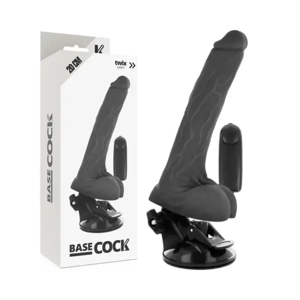 BASECOCK - ZWARTE REALISTISCHE VIBRATOR MET AFSTANDSBEDIENING MET TESTIKELS 20 CM -OF- 4 CM
