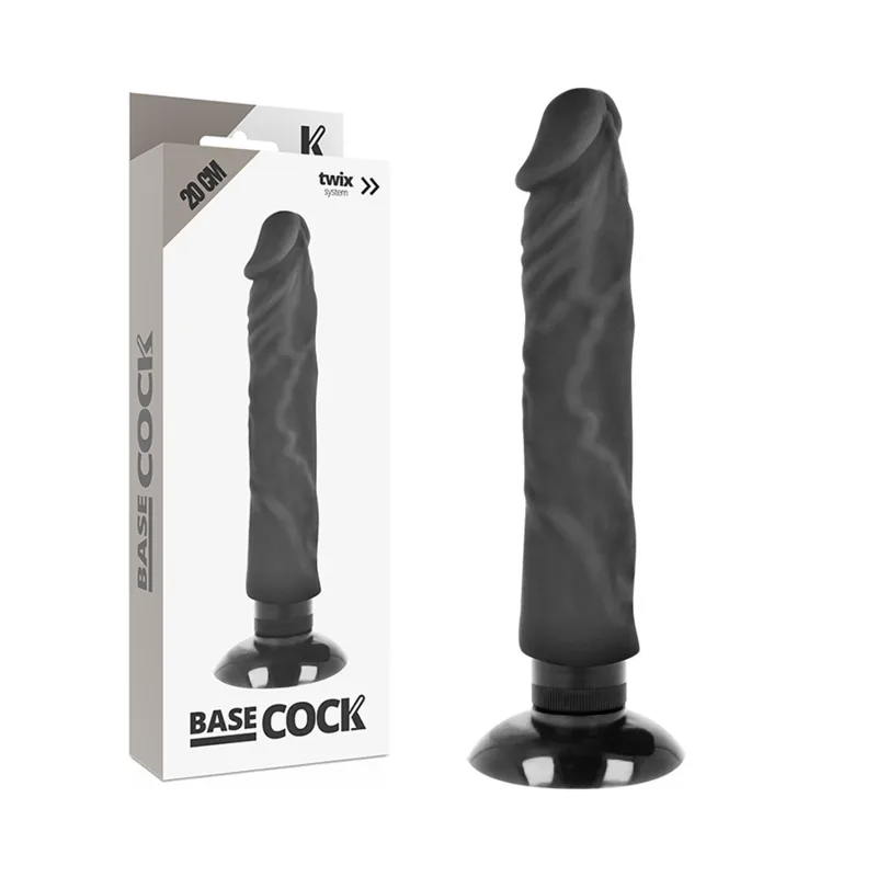 BASECOCK - REALISTISCHE VIBRATOR 2-1 NATUURLIJK ZWART 20 CM -OF- 4 CM