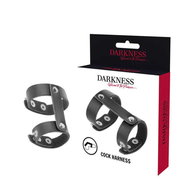 DARKNESS - VERSTELBARE LEDEREN PENIS- EN TESTICALE RING