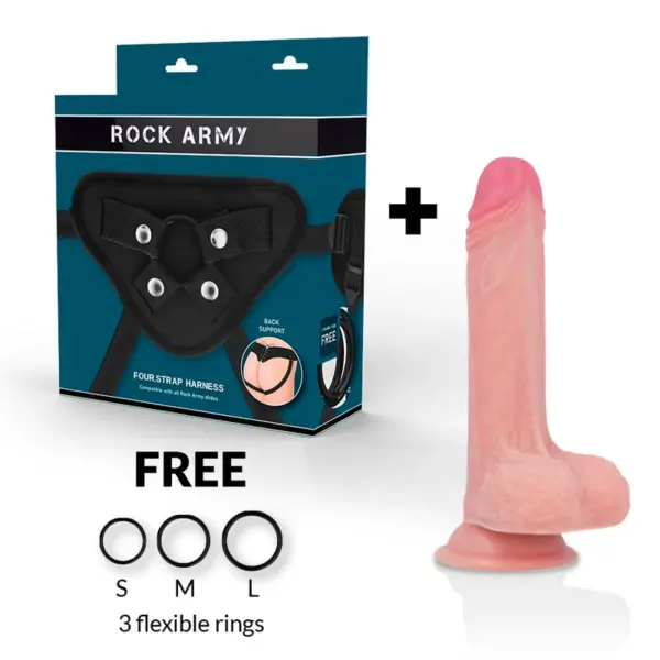 ROCKARMY - HARNAS + VLOEIBARE SILICONEN DILDO PREMIUM MUSTANG 18 CM -OF- 4.14 CM