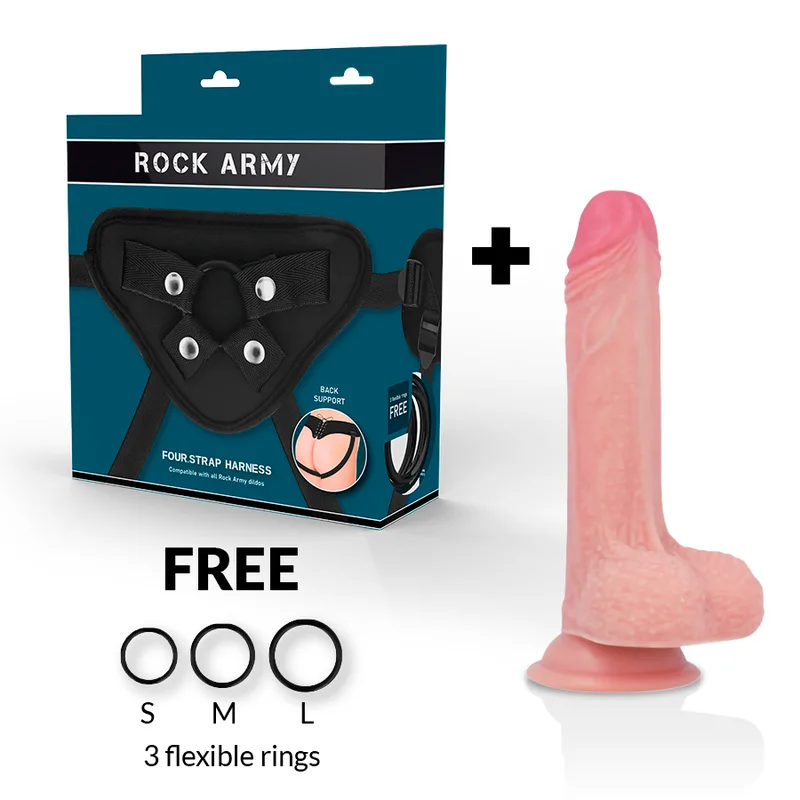 ROCKARMY - HARNAS + VLOEIBARE SILICONEN DILDO PREMIUM MUSTANG 18 CM -OF- 4.14 CM