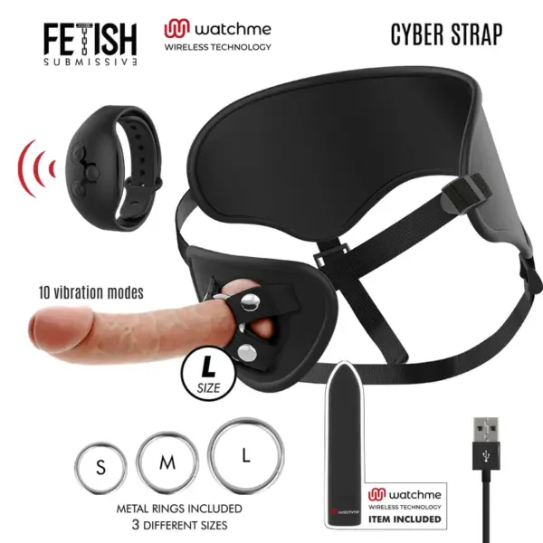 FETISH SUBMISSIVE CYBER STRAP - HARNAS MET DILDO EN KOGEL AFSTANDSBEDIENING WATCHME TECHNOLOGIE L