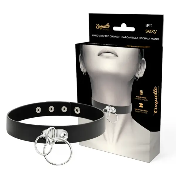 COQUETTE CHIC DESIRE - DUBBELE RING VEGAN LEDEREN CHOKER
