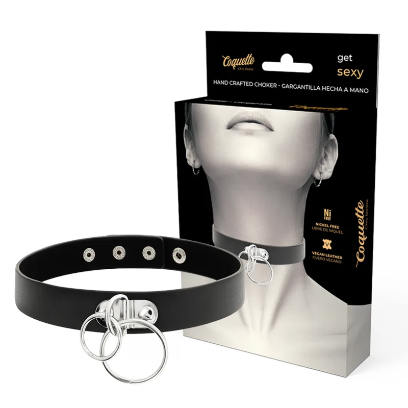 COQUETTE CHIC DESIRE - DUBBELE RING VEGAN LEDEREN CHOKER