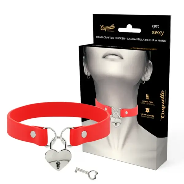 COQUETTE CHIC DESIRE - ROOD VEGAN LEDEREN KETTING HART ACCESSOIRE MET SLEUTEL