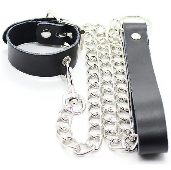 OHMAMA FETISH - PENISKRAAG EN LEDEREN BAND MET METALEN KETTING