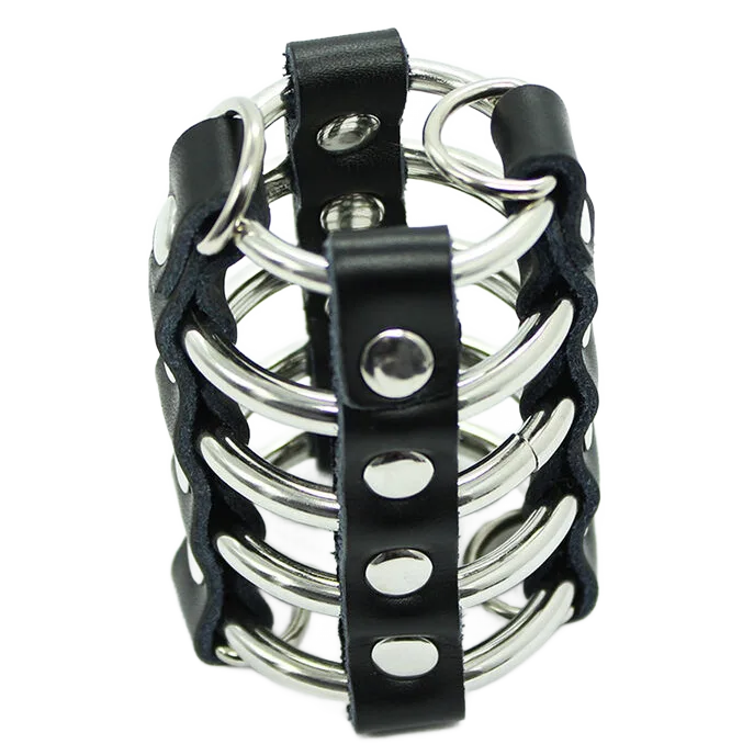 OHMAMA FETISH - PENISKOOI MET METALEN RINGEN EN LEDEREN BANDEN