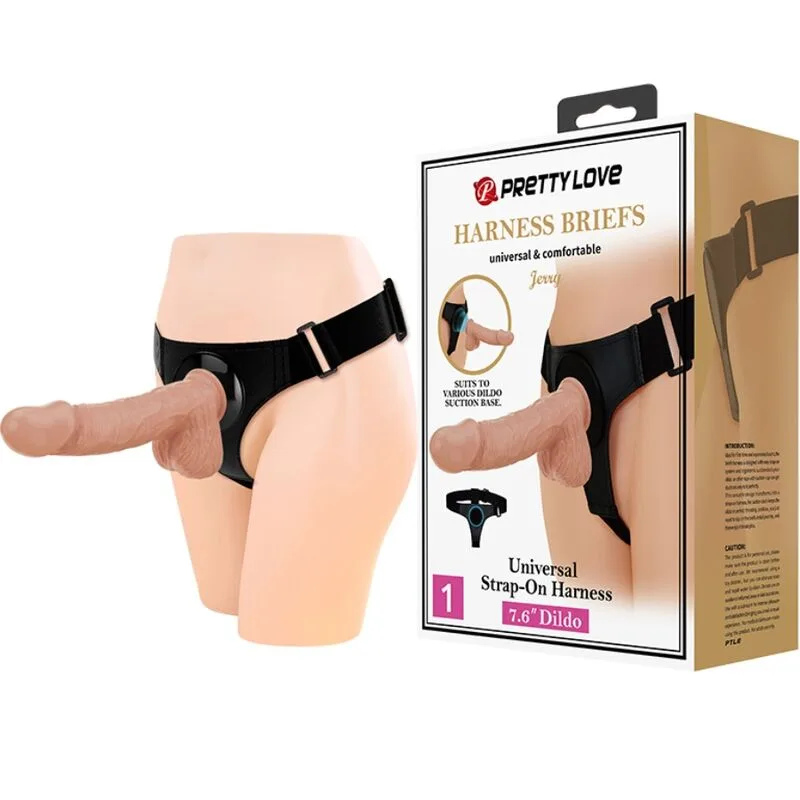 PRETTY LOVE - HARNAS BRIEFS UNIVERSEEL HARNAS MET JERRY DILDO 21,8 CM NATUURLIJK