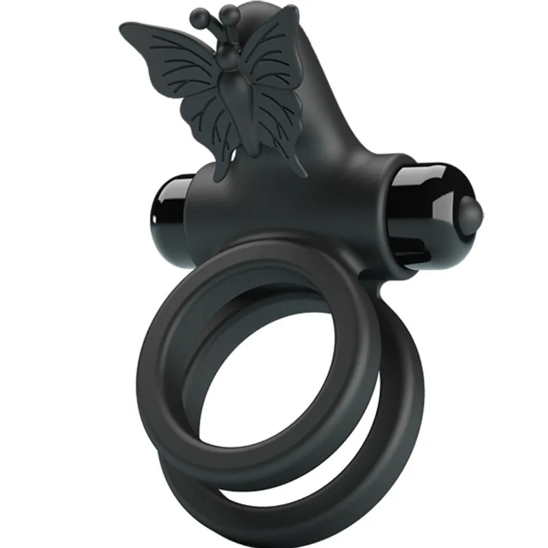 PRETTY LOVE - DUBBELE VIBRERENDE RING MET ZWARTE STIMULATOR