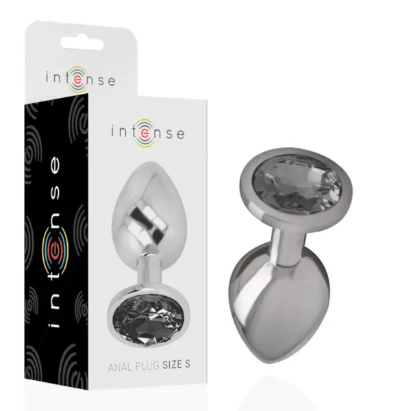 INTENSE - METALEN ALUMINIUM ANAAL PLUG MET ZWART GLAS MAAT S