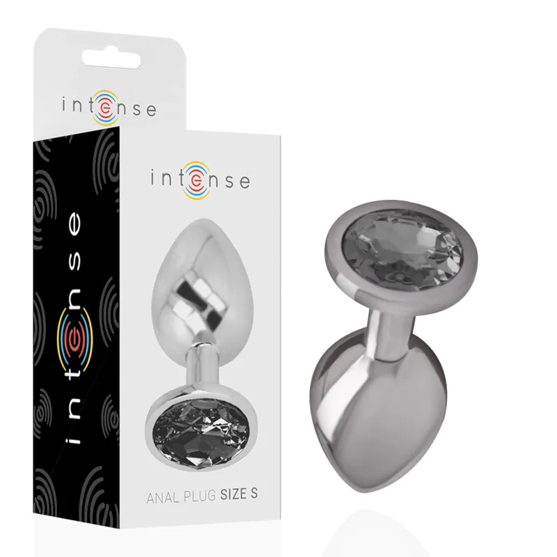 INTENSE - METALEN ALUMINIUM ANAAL PLUG MET ZWART GLAS MAAT S