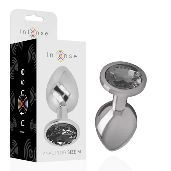 INTENSE - METALEN ALUMINIUM ANAAL PLUG MET ZWART GLAS MAAT M