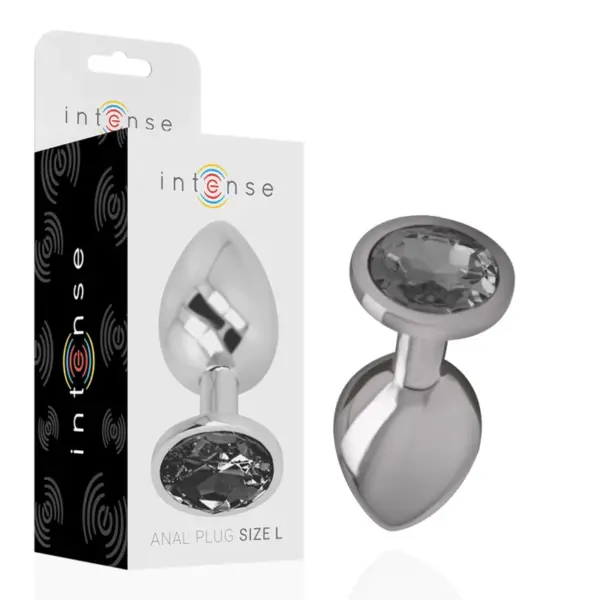 INTENSE - METALEN ALUMINIUM ANAAL PLUG MET ZWART GLAS MAAT L