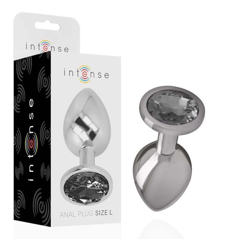 INTENSE - METALEN ALUMINIUM ANAAL PLUG MET ZWART GLAS MAAT L