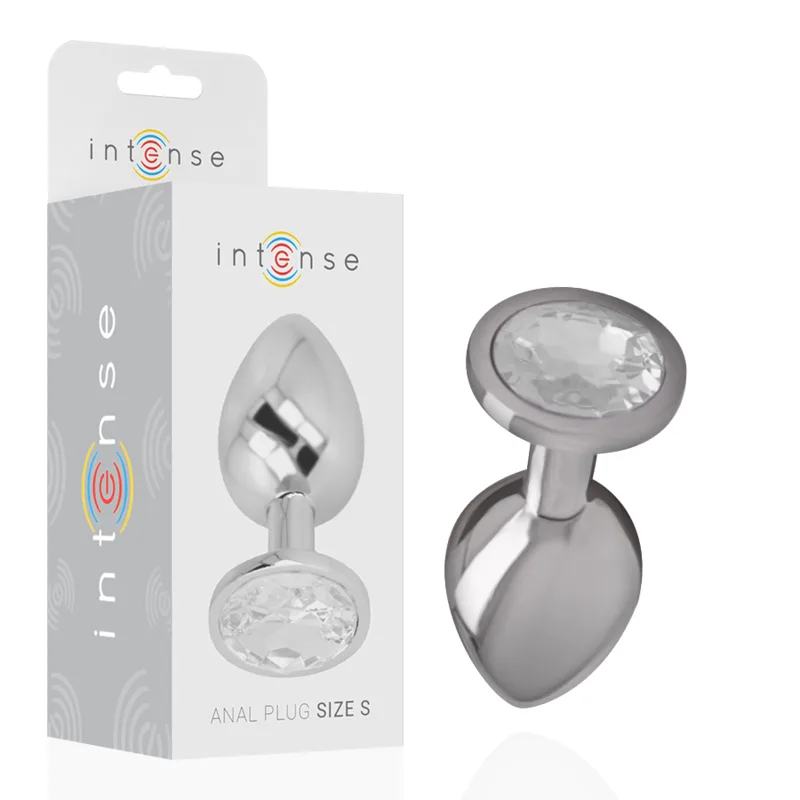 INTENSE - ALUMINIUM METALEN ANAAL PLUG MET ZILVEREN KRISTAL MAAT S