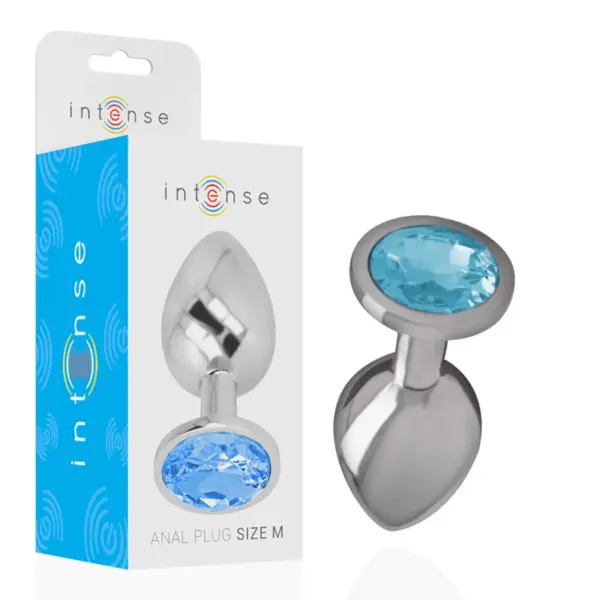 INTENSE - METALEN ALUMINIUM ANALE PLUG MET BLAUWE KRISTALLEN MAAT M