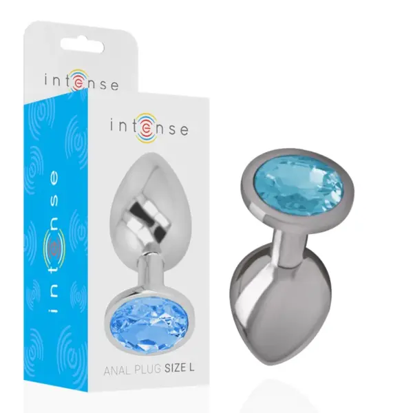 INTENSE - ALUMINIUM METALEN ANAAL PLUG MET BLAUWE KRISTALLEN MAAT L