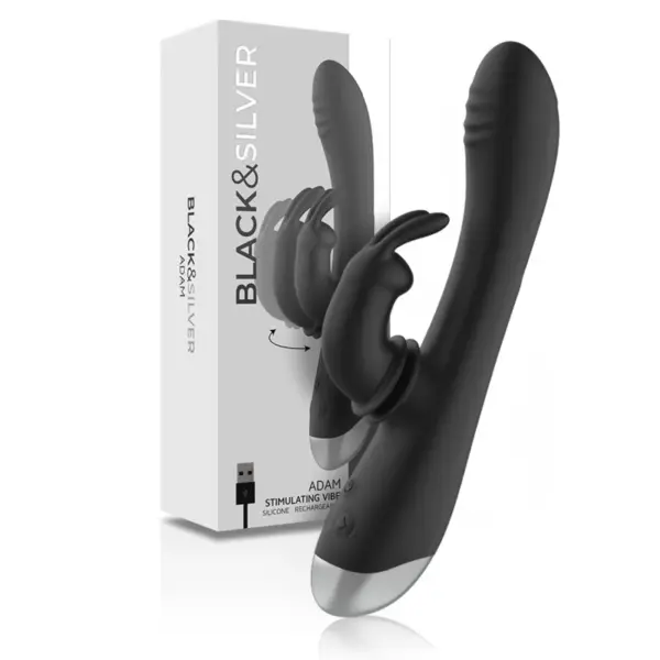 BLACK&SILVER- DJ. ADAM STIMULATOR KONIJN SILICONE OPLAADBAAR ZWART