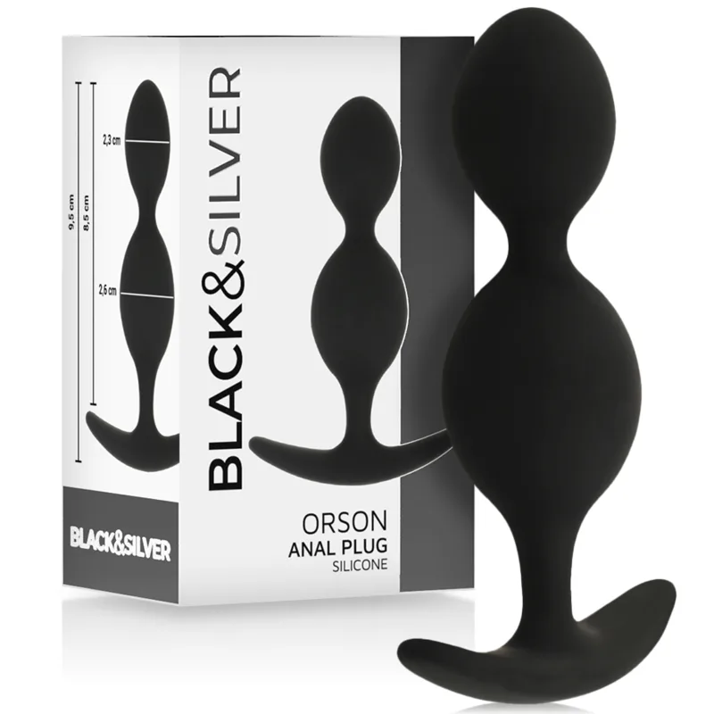 BLACK&SILVER - ORSON SILICONEN PLUG 2 ANALE GOLVEN 9 CM