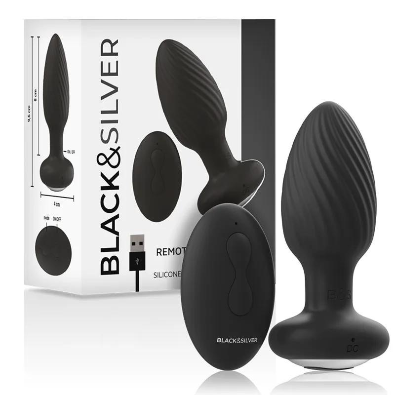 BLACK&SILVER - WELLS ANAL DRAAIBARE PLUG SILICONEN AFSTANDSBEDIENING